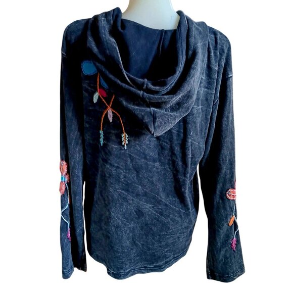 XL Vintage Hooded Hoody Rising International Nepal Jacket Embroidery Bohemian - Picture 3 of 7